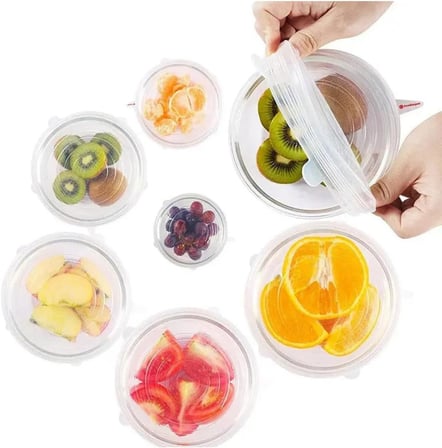 Silikon Streç Kapak Seti, Gıda Saklama Kabı Kapağı, Plastik, Çok Renkli, 6'lı Set, Elde Yıkanabilir