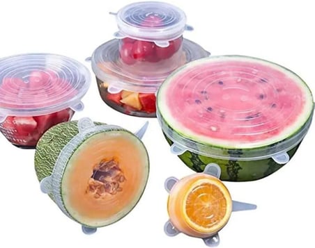 Silikon Streç Kapak Seti, Gıda Saklama Kabı Kapağı, Plastik, Çok Renkli, 6'lı Set, Elde Yıkanabilir
