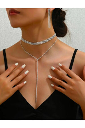 Gümüş Kaplama Stil Kolye Küpe Ve Bileklik Seti 2'lü Set Davet Düğün Nişan Abiye