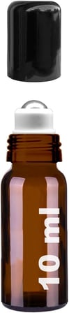 10 ml Çelik Roll On Şişesi 10 cc Sızdırmaz Siyah Kapaklı Cam Şişe 6 Adet (Amber, 10)
