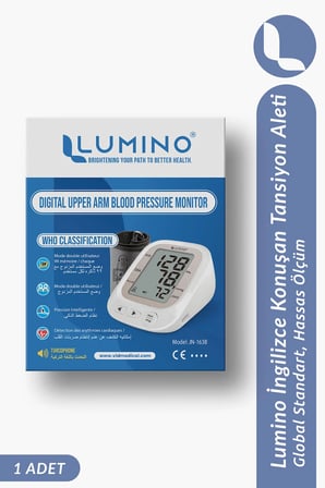 Lumino İngilizce Konuşan Tansiyon Aleti - Pil Dahil & Type-C Girişli - Aritmi Takibi - Büyük Ekran