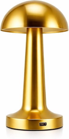 Mantar Lamba Dokunmatik 3 Kademeli LED Masa Lambası Şarj Edilebilir Kablosuz Taşınabilir Gece Lambası Dekoratif Gold Abajur