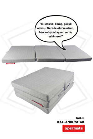 XPERMATE Katlanır Sünger Yatak, Yer Yatağı, Katlanır Yer Minderi, Misafir Yatağı 80x180x8 Gri 