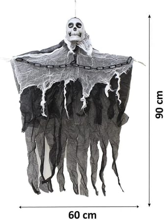 Cadılar Bayramı Işıklı Kuru Kafa Hayalet Asılabilir Halloween Parti Dekoru 90 cm