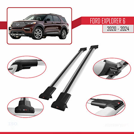 Ford Explorer 6 2020-2024 Arası ile Uyumlu FLY Model Ara Atkı Tavan Barı Gri 2 Adet