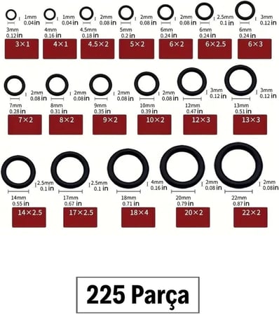 ® 225 Parça Kauçuk Conta Seti,Kendiliğinden Saklama Kutulu O Halkası Seti