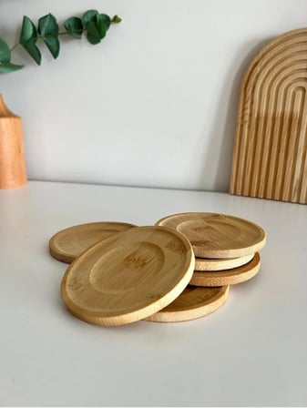 Orret Home 6Adet Bambu Çay Tabağı, Çay Bardağı Altlığı, Estetik Sunum Sunumluk, Doğal Malzeme, Çevre Dostu ve Şık Tasarım (Yuvarlak)