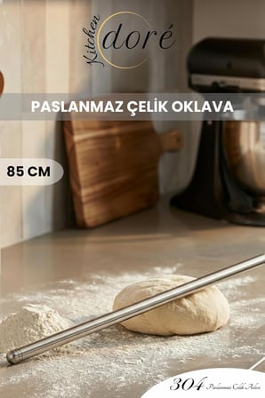 85 Cm Gümüş Tasarım Paslanmaz Çelik Oklava 304 Çelik Ince Hamur Açmaya Uygun Ağırlık Dengeli Merdane