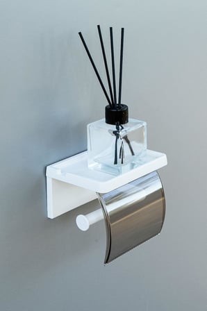 ATA HOME Yapışkanlı Kapaklı Tuvalet Kağıdı Askısı Banyo Tuvalet Kağıtlığı Aparatı Peçetelik Organizer Plastik, Beyaz