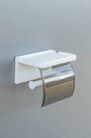 ATA HOME Yapışkanlı Kapaklı Tuvalet Kağıdı Askısı Banyo Tuvalet Kağıtlığı Aparatı Peçetelik Organizer Plastik, Beyaz