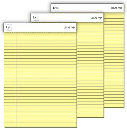Letter Boyut, 3 adet, Sarı renkli Legal Pad, Notluk, Notepad, Defter, Herbiri 50 Yaprak, Geniş Satır aralığı, okul, iş ve ofis için, Türk Malı