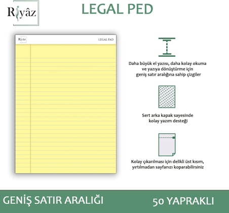 Letter Boyut, 3 adet, Sarı renkli Legal Pad, Notluk, Notepad, Defter, Herbiri 50 Yaprak, Geniş Satır aralığı, okul, iş ve ofis için, Türk Malı