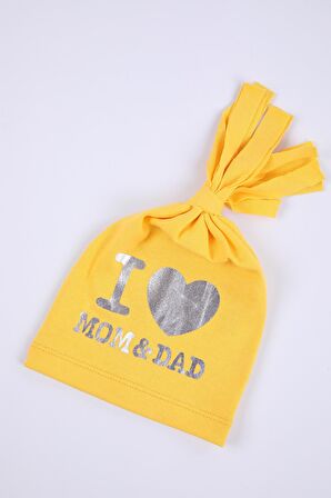 Babyhola Kız Erkek Bebek Çocuk I Love Mom Dad Bere Şapka Hediyelik 0-2 yaş 1433