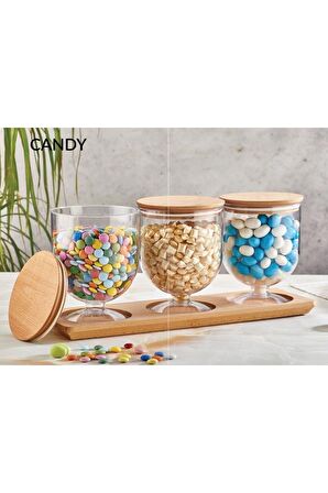 WLLN Candy Saklama Kabı Seti 1.5 L  Vakumlu Ahşap Kapak