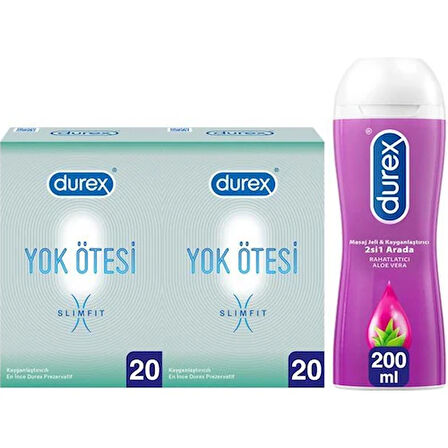 Durex Yok Ötesi Slim Fit İnce Prezervatif 40'lı + Aloe Vera Kayganlaştırıcı Jel 200 ML