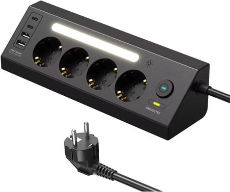 SMAYLİNG Akım Korumalı Çoklu Priz | 4 Priz Girişi + 2 USB-C + 2 USB-A Çıkışı | 2 Metre Kablo | LED Işıklı | Hızlı Şarj ve Güvenli Kullanım