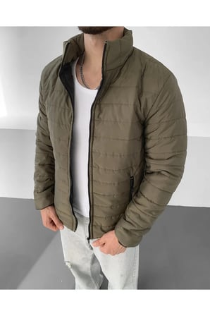 Erkek Gri Regular Su Geçirmez Fermuarlı Iç Cepli Şişme Mont