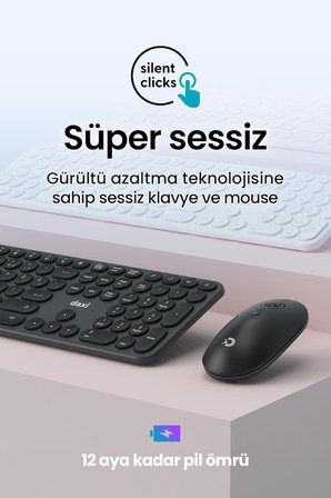 MK250 Elegance Combo Sessiz 2.4GHz Kablosuz Türkçe Q Klavye Mouse Seti (Grafit Gri)