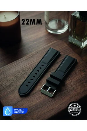 22mm Bombeli Premium Silikon Saat Kordonu | Yumuşak Kauçuk Spor & Klasik Uyumlu Kayış (Universal Pimli) - Siyah