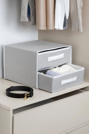 Dolap İçi Kumaş Kaplamalı Mini Çekmece Organizer, Çekmeceli Dolap İçi Düzenleyici, İç Çamaşırı Çorap Tekstil Organizer Kutusu (2 Çekmeceli)