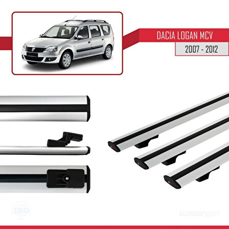 Dacia Logan 2 MCV (K52) 2007-2012 Arası ile Uyumlu BASIC Model Ara Atkı Tavan Barı Gri 3 Adet