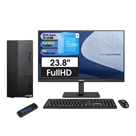 Asus Expertcenter D5 Mini Tower D500MD Intel Core I3 12100 16GB 512GB SSD Asus 23.8 Monitör Freedos Masaüstü Bilgisayar 3121000330FM06+ZETTAUSBBELLEK