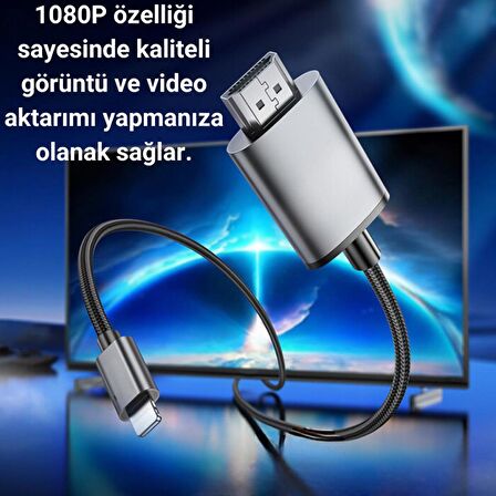 Coofbe 4K 30Hz iphone To HDMI Dönüştürücü Görüntü Aktarım Kablo 2Mt İphone 12 13 14 Pro Max Uyumlu