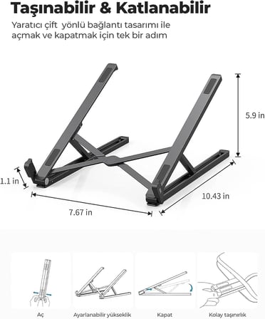 Bix Saiji X2 Taşıma Çantalı Alüminyum Notebook Laptop Standı Siyah