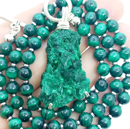 2365 Ham kadife Malahit kristali Malahit Hematit el yapımı kolye