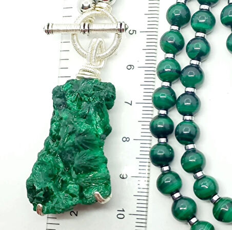 2365 Ham kadife Malahit kristali Malahit Hematit el yapımı kolye