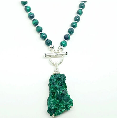 2365 Ham kadife Malahit kristali Malahit Hematit el yapımı kolye