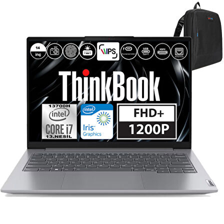 Lenovo Thinkbook 14 GEN6 İntel Core i7 13700H 64GB DDR5 512GB SSD Iris® Xe Graphics Windows 11 Home 14" WUXGA 300Nit Taşınabilir Bilgisayar 21KG004NTRH07 + Weblegelsin Çanta