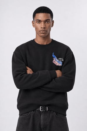 Erkek Natural Patch Detaylı Oversize Sweatshirt Siyah