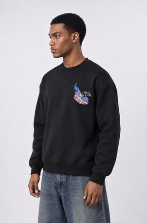 Erkek Natural Patch Detaylı Oversize Sweatshirt Siyah