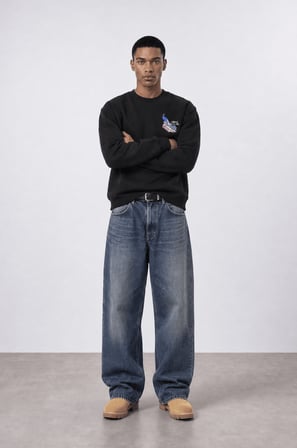 Erkek Natural Patch Detaylı Oversize Sweatshirt Siyah