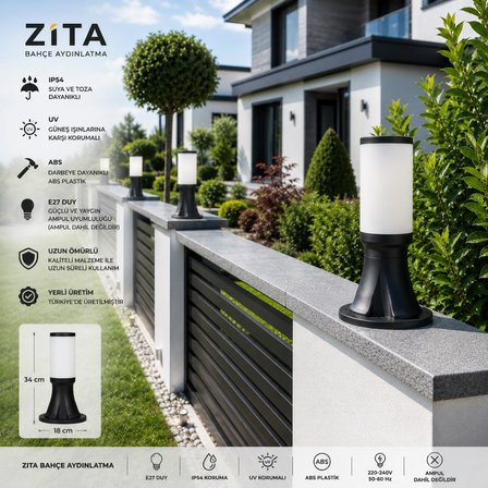 ZİTA Kule Kale 34 cm Bahçe Aydınlatma Lambası | E27 Duy | IP54 Suya Dayanıklı Dış Mekan Yol Lambası | Ürün Kodu: 237