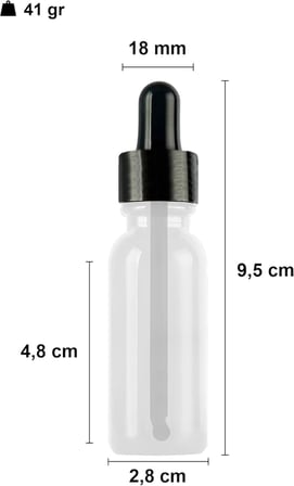 20 ml Metal Kapaklı Damlalık Dropper Şişesi Serum 20 cc Cam Şişe 6 Adet (Siyah Kapak, Şeffaf)