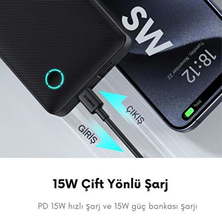 Baseus Çift Yönlü Super Şarj 15W 10000mah Powerbank Ultra İnce Huawei Samsug Xiaomi İphone Şarj Powerbank