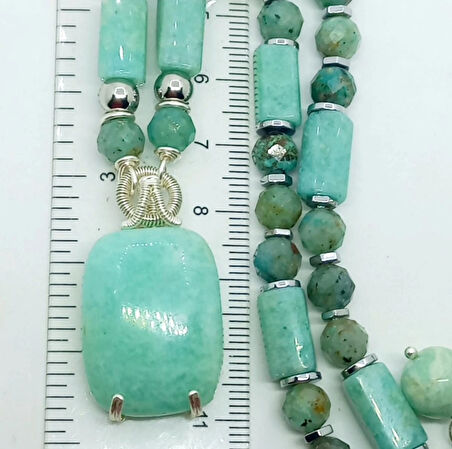 2366 Amazonit Krizokol Hematit el yapımı kolye