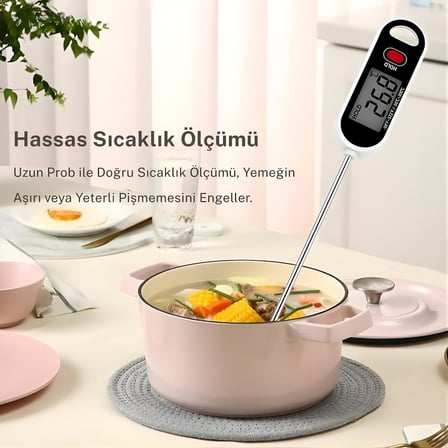 NPT16B Geniş Ekranlı Dijital Gıda Termometresi, Hızlı Okuma, Uzun Çelik Problu Et, Mutfak ve Bebek Maması Derecesi