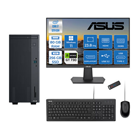 Asus Expertcenter P500MV Intel Core I7-13620H 80GB Ddr5 256GB SSD WIN11HOME 4GB/GT730 100HZ IPS 23.8" Mon Minitower Masaüstübilgisayar WE7136216512B0DH26+ZETTAUSBBELLEK