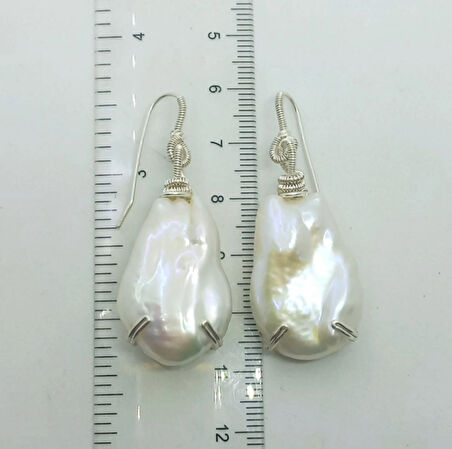 2368 Üst kalite Barok İnci Gümüş el yapımı küpe B