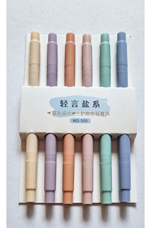 6'lı Wen-Duo 500 Kesik -Yuvarlak Çift Uçlu Pastel Fosforlu Kalem