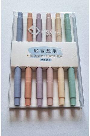 6'lı Wen-Duo 500 Kesik -Yuvarlak Çift Uçlu Pastel Fosforlu Kalem