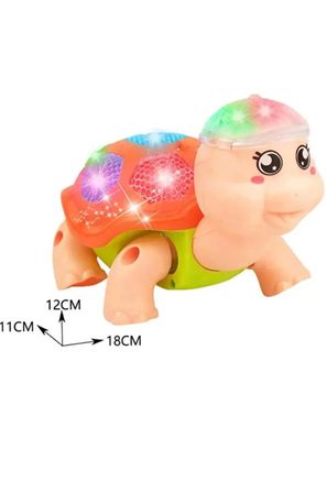Işıklı ve Müzikli Yürüyen Kaplumbağa Sesli Pilli Bebek Oyuncağı, Emeklemeye Ve Yürümeye Yardımcı 18CM