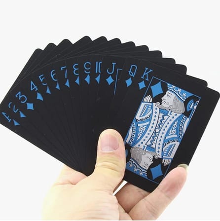 İskambil Kağıdı Destesi Oyun Kartları Su Geçirmez PVC Parlak Siyah Deste 8,7cm x 5,7cm 54'lü (Mavi)