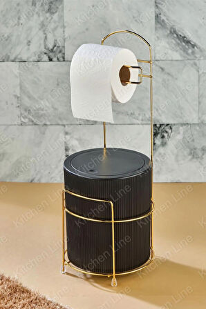 LÜX TUVALET KAĞITLIĞI ÇÖP KOVASI TAKIMI GOLD 
