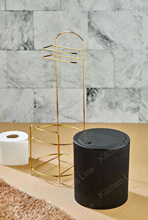 LÜX TUVALET KAĞITLIĞI ÇÖP KOVASI TAKIMI GOLD 