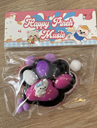 Happy Pinch Music Squishy Squeeze Stres Giderici Pati, Yumuşak Jel Sıkma Oyuncağı, 11CM, Renkli