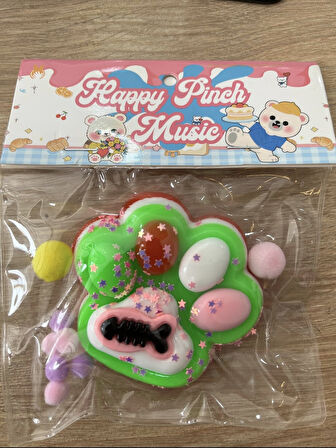 Happy Pinch Music Squishy Squeeze Stres Giderici Pati, Yumuşak Jel Sıkma Oyuncağı, 11CM, Renkli
